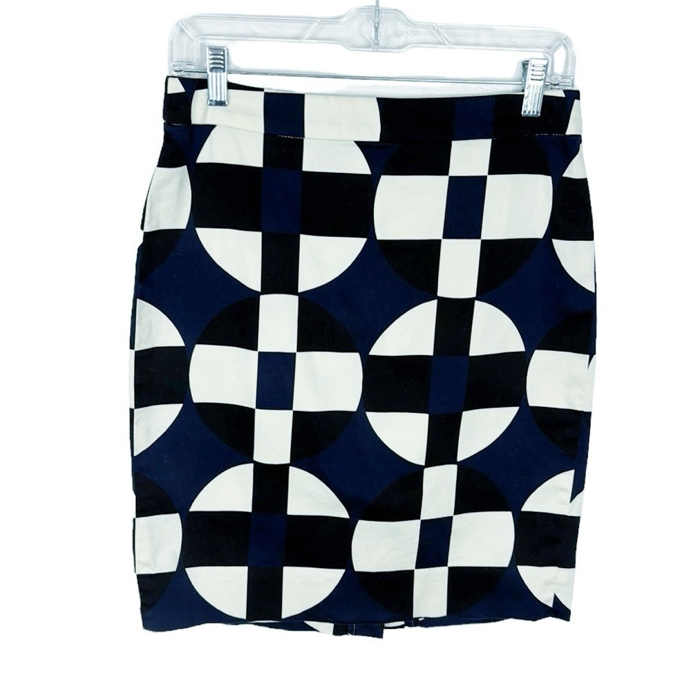J. Crew Factory Women's 4 The Pencil Skirt‎ Blue Black Creme Geo Print Unlined